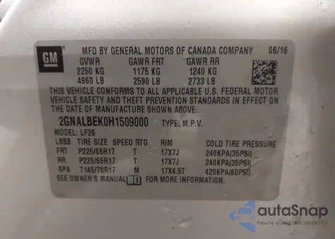 2017 Chevrolet Equinox Ls из США, поврежденный, VIN 2GNALBEK0H1509000